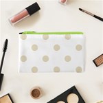 Polka Dots - Pearl Brown on White Canvas Cosmetic Bag (XS)