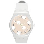 Polka Dots - White on Almond Brown Round Plastic Sport Watch (M)