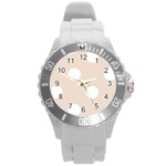Polka Dots - White on Almond Brown Round Plastic Sport Watch (L)