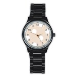 Polka Dots - White on Almond Brown Stainless Steel Round Watch