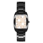 Polka Dots - White on Almond Brown Stainless Steel Barrel Watch