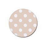 Polka Dots - White on Almond Brown Rubber Round Coaster (4 pack)