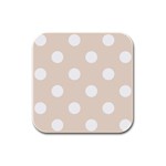 Polka Dots - White on Almond Brown Rubber Square Coaster (4 pack)