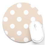 Polka Dots - White on Almond Brown Round Mousepad