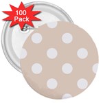 Polka Dots - White on Almond Brown 3  Button (100 pack)