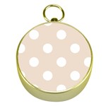 Polka Dots - White on Almond Brown Gold Compass