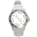 Polka Dots - Almond Brown on White Round Plastic Sport Watch (L)