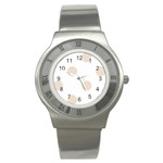 Polka Dots - Almond Brown on White Stainless Steel Watch