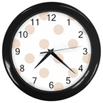 Polka Dots - Almond Brown on White Wall Clock (Black)