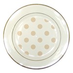 Polka Dots - Almond Brown on White Porcelain Plate