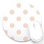 Polka Dots - Almond Brown on White Round Mousepad
