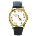 Polka Dots - Pastel Brown on White Round Gold Metal Watch