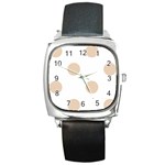 Polka Dots - Pastel Brown on White Square Metal Watch