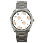 Polka Dots - Pastel Brown on White Sport Metal Watch
