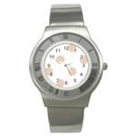 Polka Dots - Pastel Brown on White Stainless Steel Watch