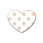 Polka Dots - Pastel Brown on White Rubber Coaster (Heart)