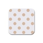 Polka Dots - Pastel Brown on White Rubber Square Coaster (4 pack)