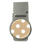 Polka Dots - White on Tan Brown Money Clip (Round)