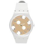 Polka Dots - White on Tan Brown Round Plastic Sport Watch (M)