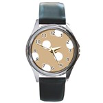 Polka Dots - White on Tan Brown Round Metal Watch