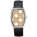 Polka Dots - White on Tan Brown Barrel Style Metal Watch