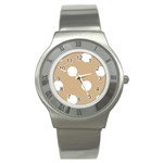 Polka Dots - White on Tan Brown Stainless Steel Watch