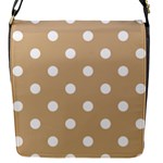 Polka Dots - White on Tan Brown Flap Closure Messenger Bag (S)