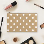 Polka Dots - White on Tan Brown Cosmetic Bag (M)
