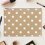 Polka Dots - White on Tan Brown Cosmetic Bag (XL)