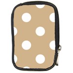Polka Dots - White on Tan Brown Compact Camera Leather Case