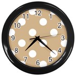 Polka Dots - White on Tan Brown Wall Clock (Black)