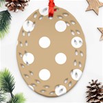 Polka Dots - White on Tan Brown Ornament (Bell) Ornament (Oval Filigree)