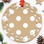 Polka Dots - White on Tan Brown Round Filigree Ornament (Two Sides)