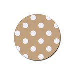 Polka Dots - White on Tan Brown Rubber Coaster (Round)