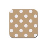 Polka Dots - White on Tan Brown Rubber Square Coaster (4 pack)
