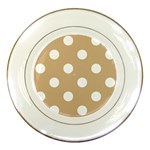 Polka Dots - White on Tan Brown Porcelain Plate