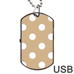 Polka Dots - White on Tan Brown Dog Tag USB Flash (One Side)