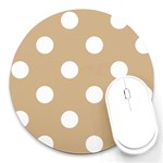 Polka Dots - White on Tan Brown Round Mousepad