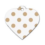 Polka Dots - Tan Brown on White Dog Tag Heart (One Side)
