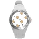 Polka Dots - Tan Brown on White Round Plastic Sport Watch (L)