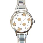 Polka Dots - Tan Brown on White Round Italian Charm Watch