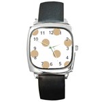 Polka Dots - Tan Brown on White Square Metal Watch