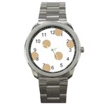 Polka Dots - Tan Brown on White Sport Metal Watch