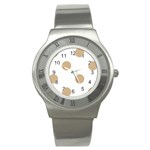 Polka Dots - Tan Brown on White Stainless Steel Watch