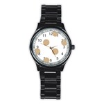 Polka Dots - Tan Brown on White Stainless Steel Round Watch