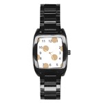Polka Dots - Tan Brown on White Stainless Steel Barrel Watch
