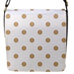 Polka Dots - Tan Brown on White Flap Closure Messenger Bag (S)