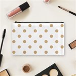 Polka Dots - Tan Brown on White Cosmetic Bag (M)