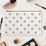 Polka Dots - Tan Brown on White Cosmetic Bag (L)