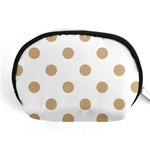 Polka Dots - Tan Brown on White Accessory Pouch (Medium)